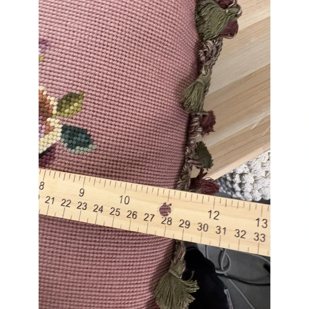 Vintage C&F Home Reddouts's‎ Toss Rose Mauve  Needlepoint Tassel Throw Pillow